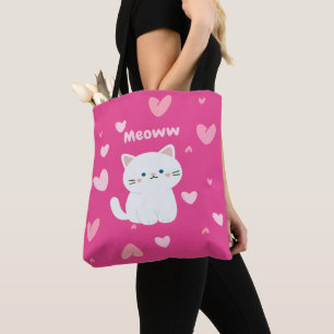 Bolsa de Cerise com Design de Gato Branco e Coraçõ