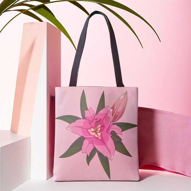 Bolsa de compra Lilar Sensível, Rosa Suave (Soft Pink Blooming Lily Grocery Bag)