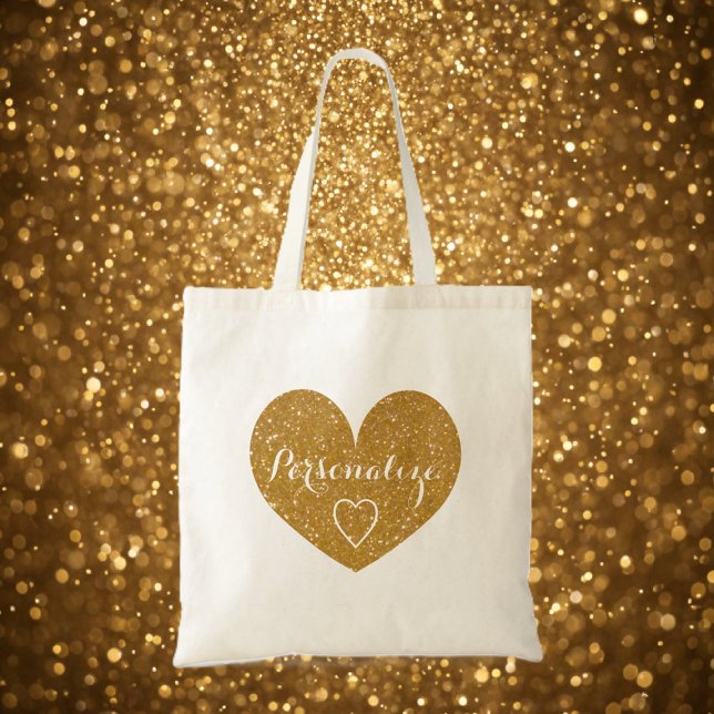 Bolsa de coração de amor de ouro personalizada (gold heart tote bag)