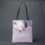 bolsa de esfregaço de de feitiçaria personalizada,<br><div class="desc">Flores botânicas de cor aquática e verde em blush,  pêssego e roxo,  com roteiro de wifey e nome personalizado no verso,  elegante e romântico,  presentes personalizados de excelente para noiva nova.</div>