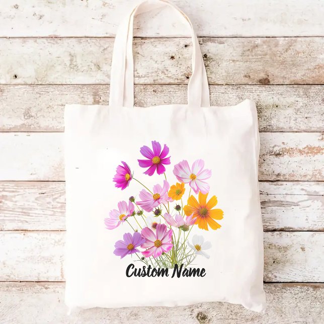 Bolsa de flores silvestres, Bolsa personalizada co (wildflowers tote bag, custom name tote bag, birthday gift for her, Mother’s Day gift)