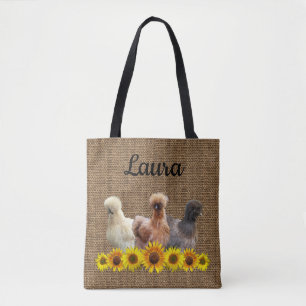 Bolsa de frango Seu Nome Silkies Sunflower Burlap