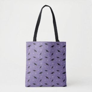Bolsa de Halloween roxo com morcegos e crânios fof