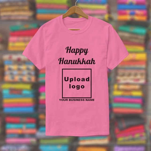 Bolsa de Hanukkah saudação em T-Shirt rosa (Hanukkah greeting, business name and logo on pink t-shirt)