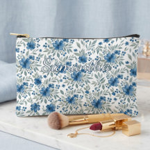 Bolsa de Higiene Chique Azul e Verde Salvia Floral