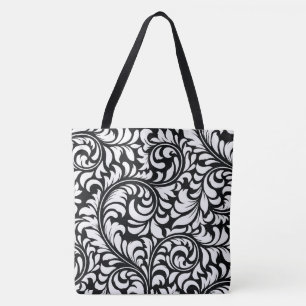 Bolsa de Impressão de Damasco Floral Branco e Pret