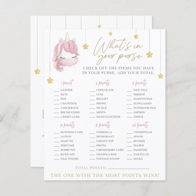 Bolsa de Jogo Chá de Bebê Estrelas de Unicórnio Ro (Frente/Verso)