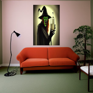 Bolsa de leite com bruxa verde AI Art Poster
