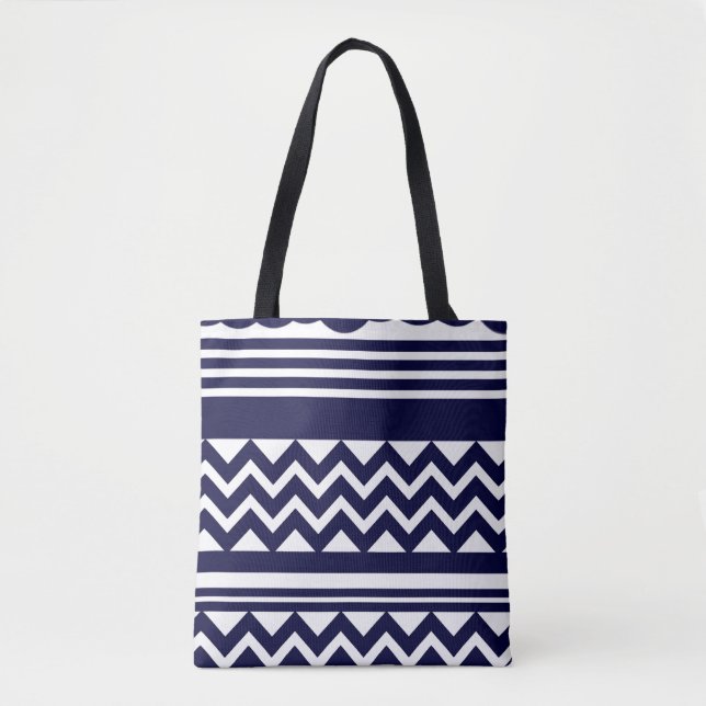 Bolsa de mão azul marinho com padrão geométrico (Frente)