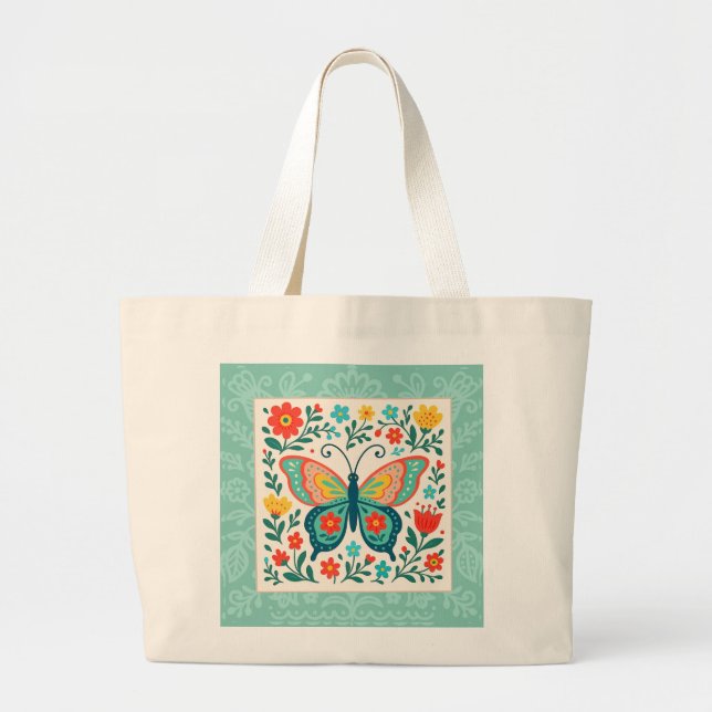 Bolsa de mão Borboleta Folk Art (Frente)