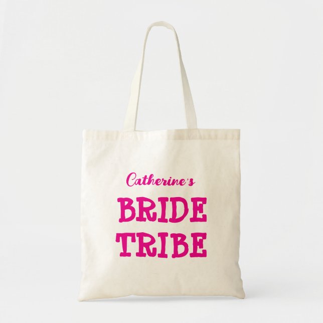 Bolsa de mão Bride Tribe Rosa Choque para despedid (Frente)