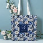 Bolsa de mão Chic Flores Azuis Navy com Nome Perso<br><div class="desc">✅ Para encontrar itens correspondentes,  procure 130B em minhas coleções ✅</div>