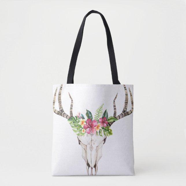 Bolsa de mão com buquê de caveira Boho (Frente)