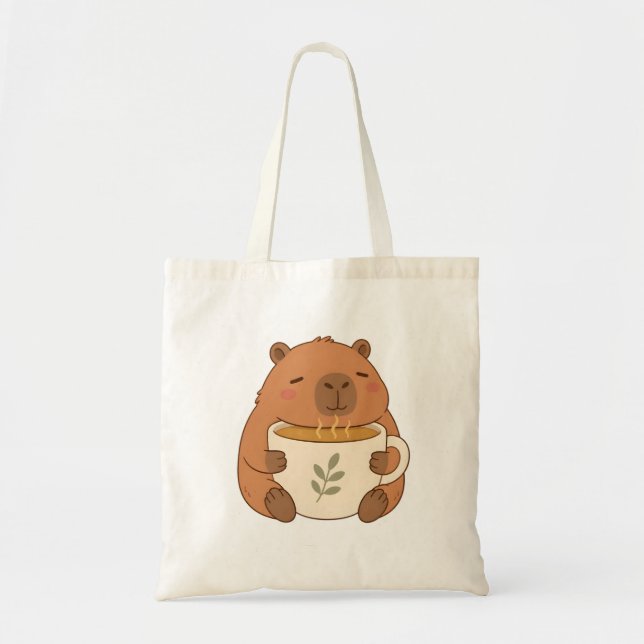Bolsa de mão com capivara fofa abraçando xícara de (Frente)