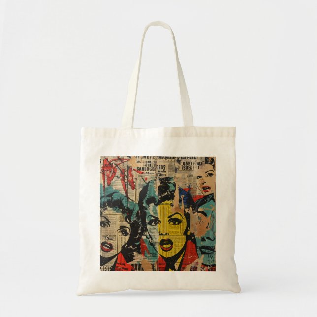 Bolsa de mão com colagem de arte pop retrô (Frente)
