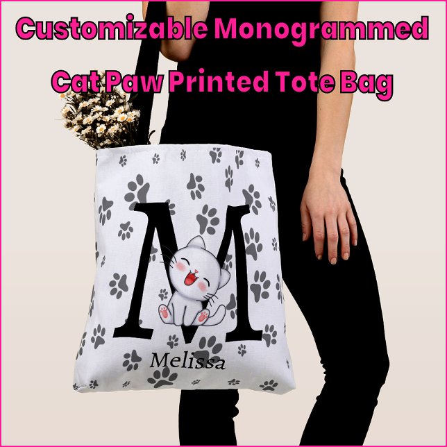Bolsa de mão com estampa de pata de gato monograma (Criador carregado)