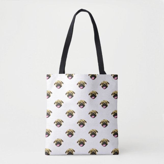 Bolsa de mão com estampa de Pug branco (Frente)