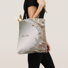 Bolsa de mão com Flores Brancas Pérolas Moderna