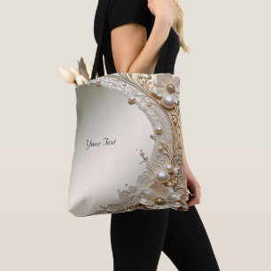 Bolsa de mão com Flores Brancas Pérolas Moderna