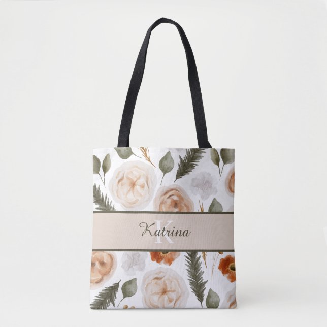 Bolsa de mão com flores de água-marinha e monogram (Frente)