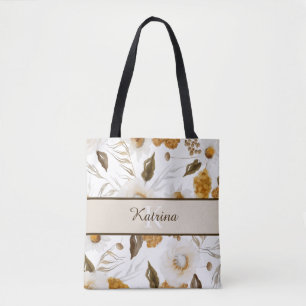 Bolsa de mão com flores em aquarela e monograma