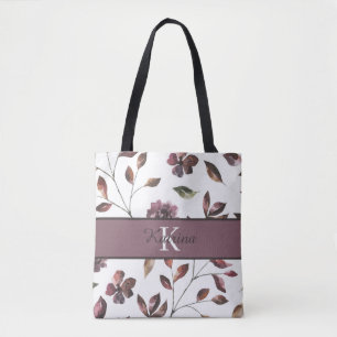 Bolsa de mão com flores em aquarela e monograma