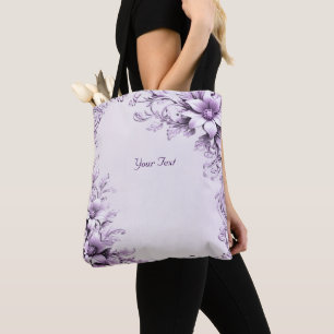 Bolsa de mão com flores roxas elegantes