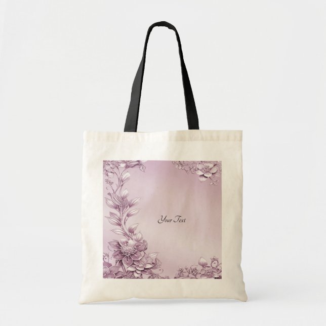 Bolsa de mão com folhas florais rosa (Frente)