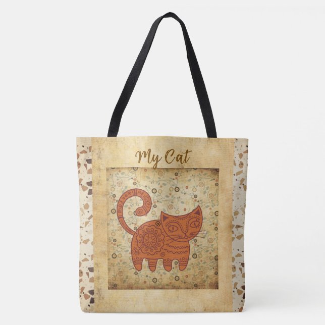 Bolsa de mão com gato vintage e antigo (Frente)