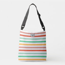 Bolsa de mão com listras coloridas e monograma