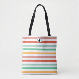 Bolsa de mão com listras coloridas e monograma