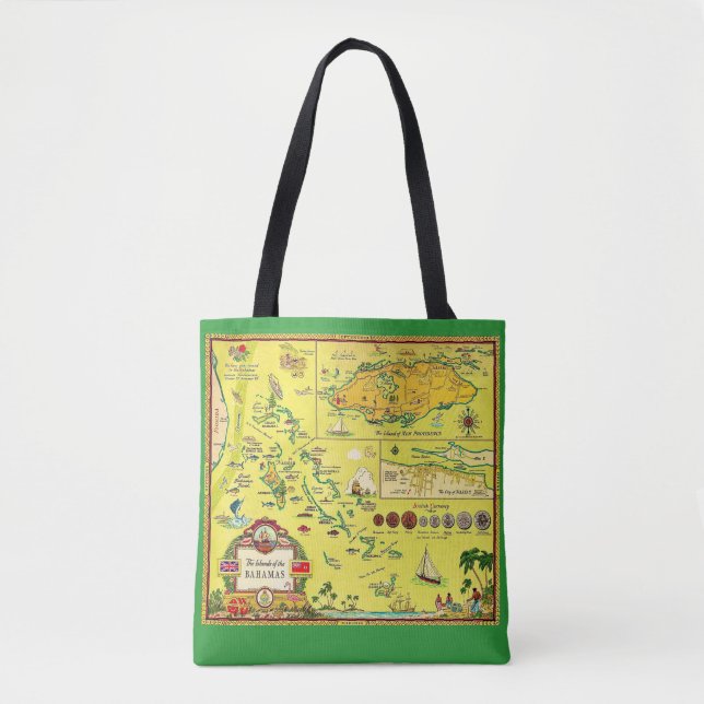 Bolsa de mão com mapa ilustrado das Ilhas Bahamas  (Frente)