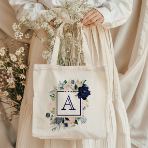Bolsa de mão com monograma de rosa floral azul