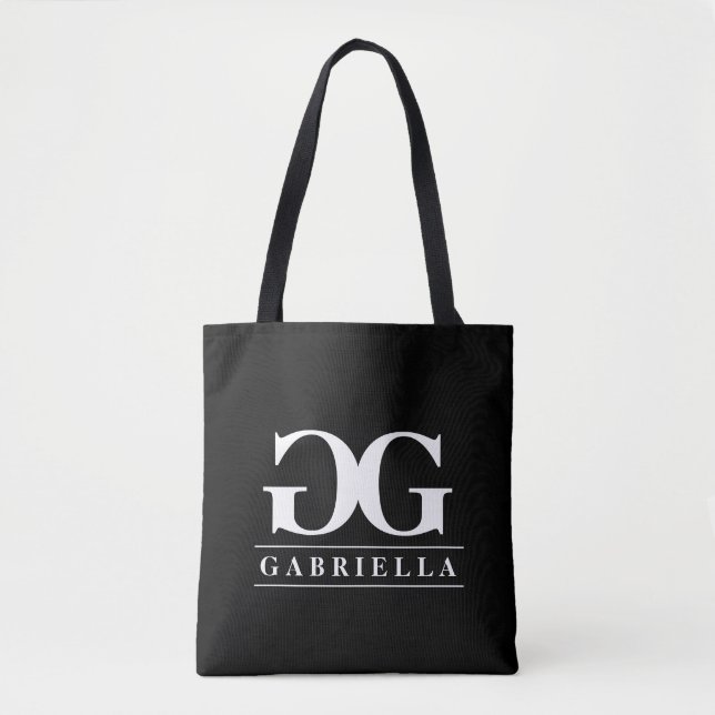 Bolsa de mão com monograma duplo preto e branco gl (Frente)