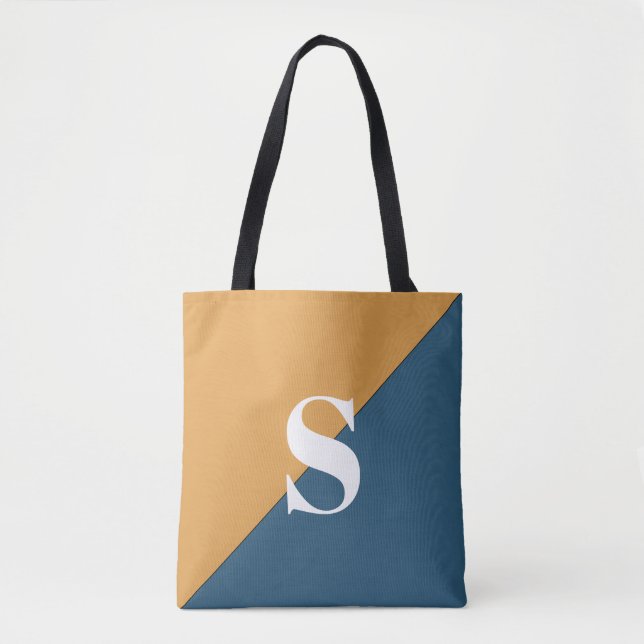 Bolsa de mão com monograma em azul marinho e amare (Frente)