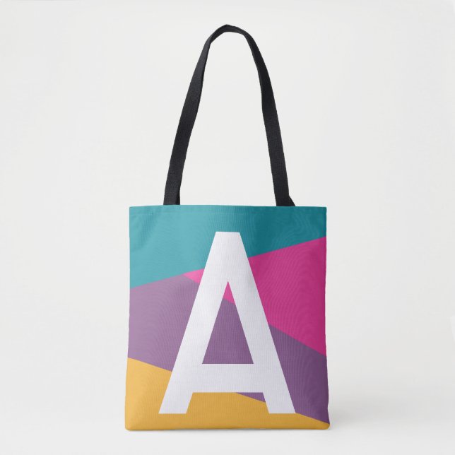 Bolsa de mão com monograma em bloco de cores retrô (Frente)
