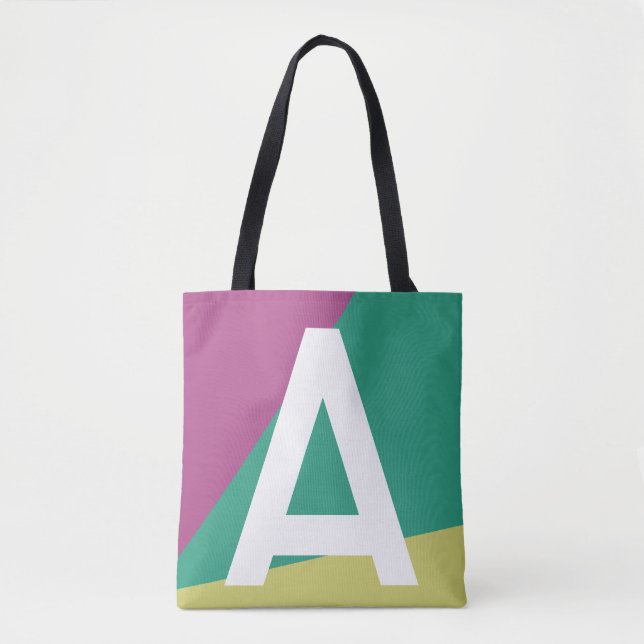Bolsa de mão com monograma em bloco de cores retrô (Frente)