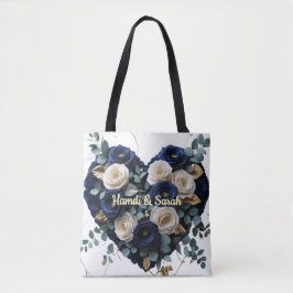 Bolsa de mão com monograma floral dourado azul mar
