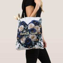 Bolsa de mão com monograma floral dourado azul mar