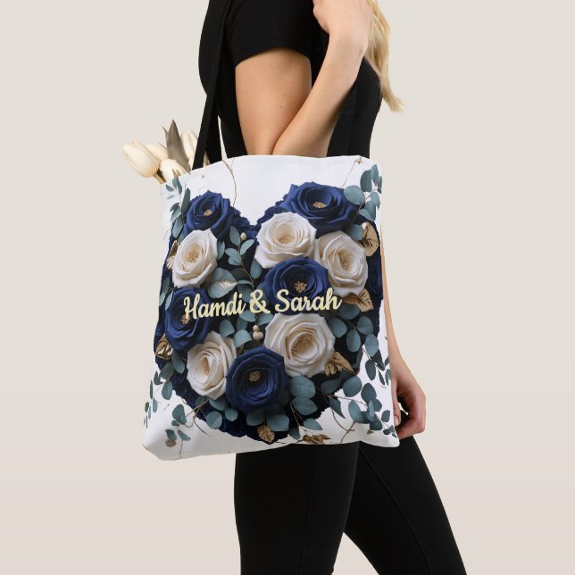Bolsa de mão com monograma floral dourado azul mar (Close Up)