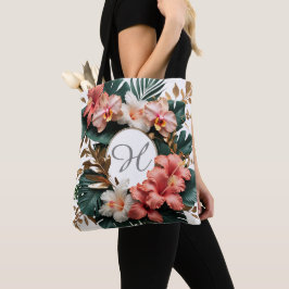 Bolsa de mão com monograma floral tropical elegant