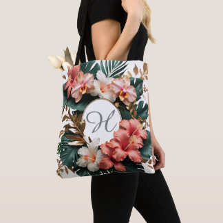 Bolsa de mão com monograma floral tropical elegant