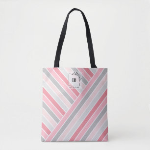 Bolsa de Mão com Monograma Listrada de Tons de Ros
