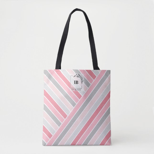 Bolsa de Mão com Monograma Listrada de Tons de Ros (Frente)