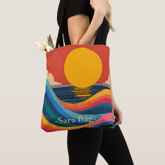 Bolsa de mão com nome personalizado Sunset Waves A (Close Up)