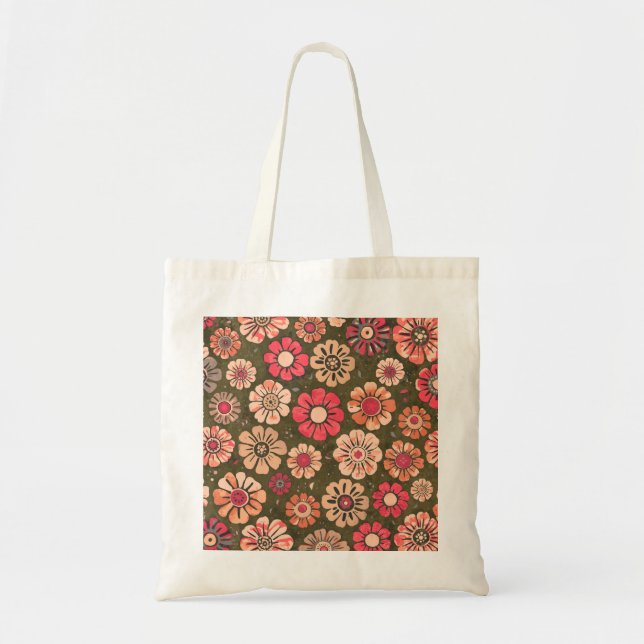 Bolsa de mão com padrão de flor retrô dos anos 70  (Frente)