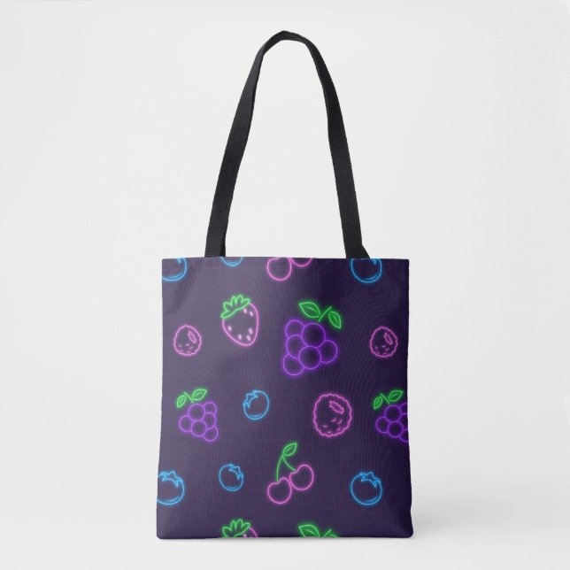 Bolsa de mão com padrão de frutas neon (Frente)