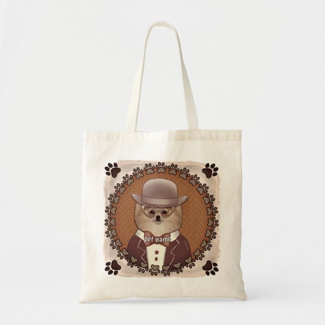 Bolsa de mão com Pomerânia de óculos (Frente)