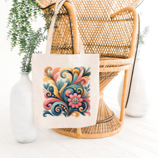 Bolsa de mão de arte floral colorida