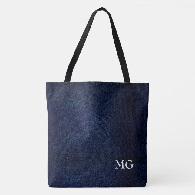 Bolsa de mão de couro sintético azul marinho monog (Frente)